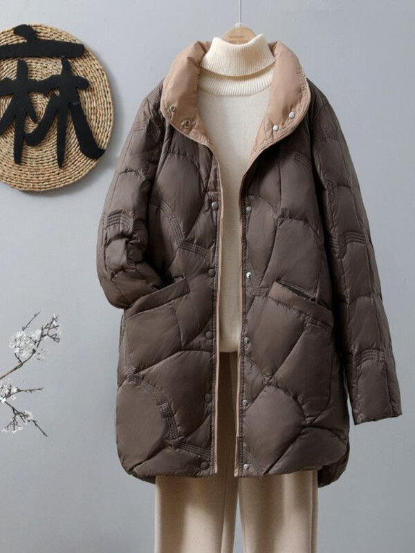 Abrigo de plumón ligero para mujer, chaqueta interior de plumón de pato blanco, cuello levantado portátil, chaleco a prueba de viento, novedad de 2024
