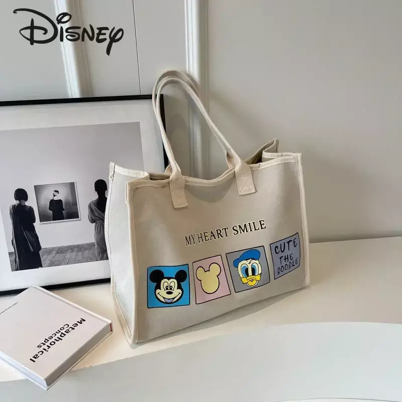 Disney-bolsa de lona mickey feminina, bolsa de ombro elegante, grande capacidade, bolsa casual cartoon de alta qualidade, nova