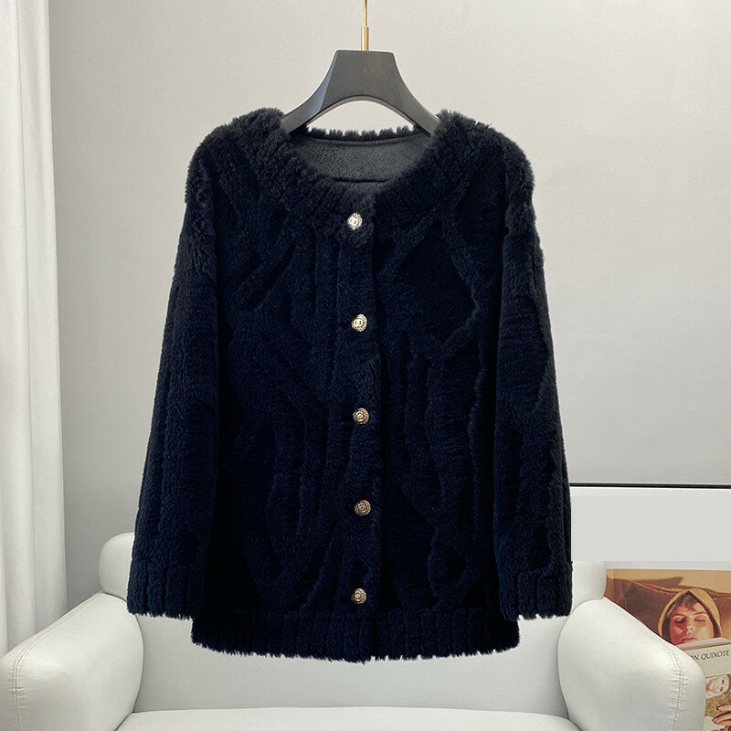 PUDI Lady Real Wool Fur Casual Coat Embossed Pattern Elegant Winter Warm Jacket CT2125