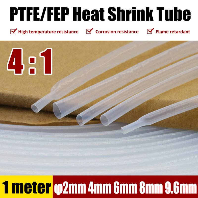 1Meter Dia 2mm 4mm 6mm 8mm 9.6mm bening panas menyusut tabung 4:1 PTFE/FEP kabel termal lengan kabel terisolasi kawat pipa Heatshrink