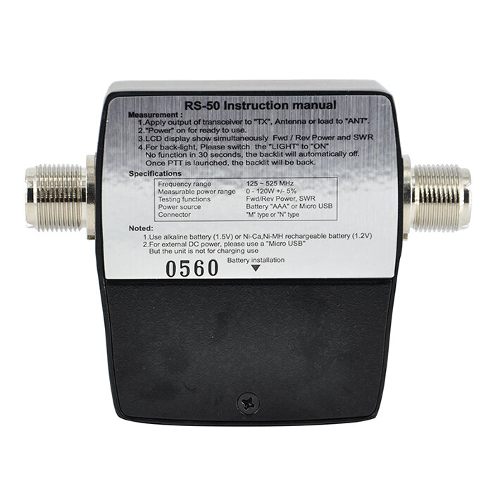 RS-50 Digital SWR Watt Medidor, UHF VHF M Tipo Conector para TYT Baofeng, Rádio Power Counter, Tela LED, 125-525MHz