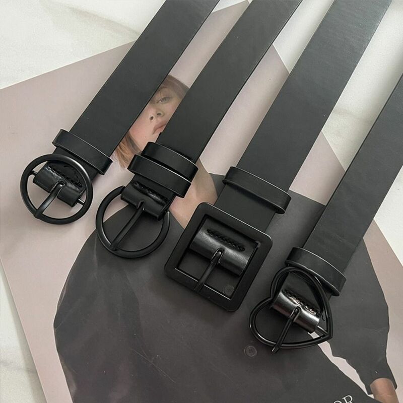 Cinturones de cintura negros para mujer, hebilla de Metal lateral ancha, cinturón de Jeans de cuero PU, pretinas coreanas, decoración de pantalones Punk