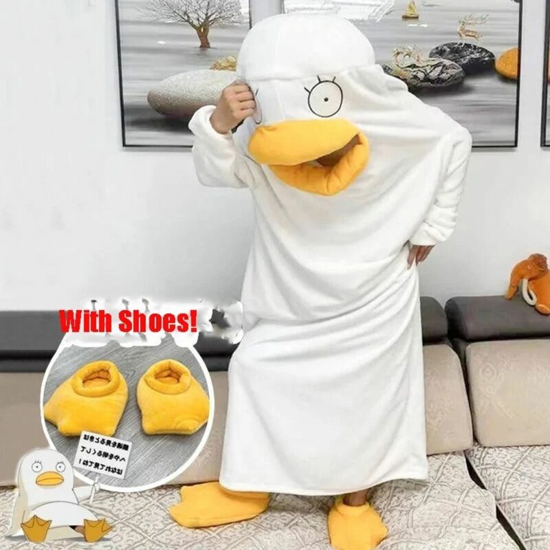 Coral Fleece Cartoon Funny Duck Pajamas New Duck Warm Cartoon Clothes Piece Pajamas Soft Cosplay Sleep Blanket