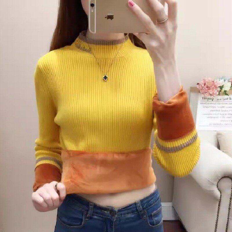 Thicker Sweaters Women Slim Simple Solid All-match 7 Colors Daily Autumn Winter Long Sleeve Knitwear Japanese Commuting Style