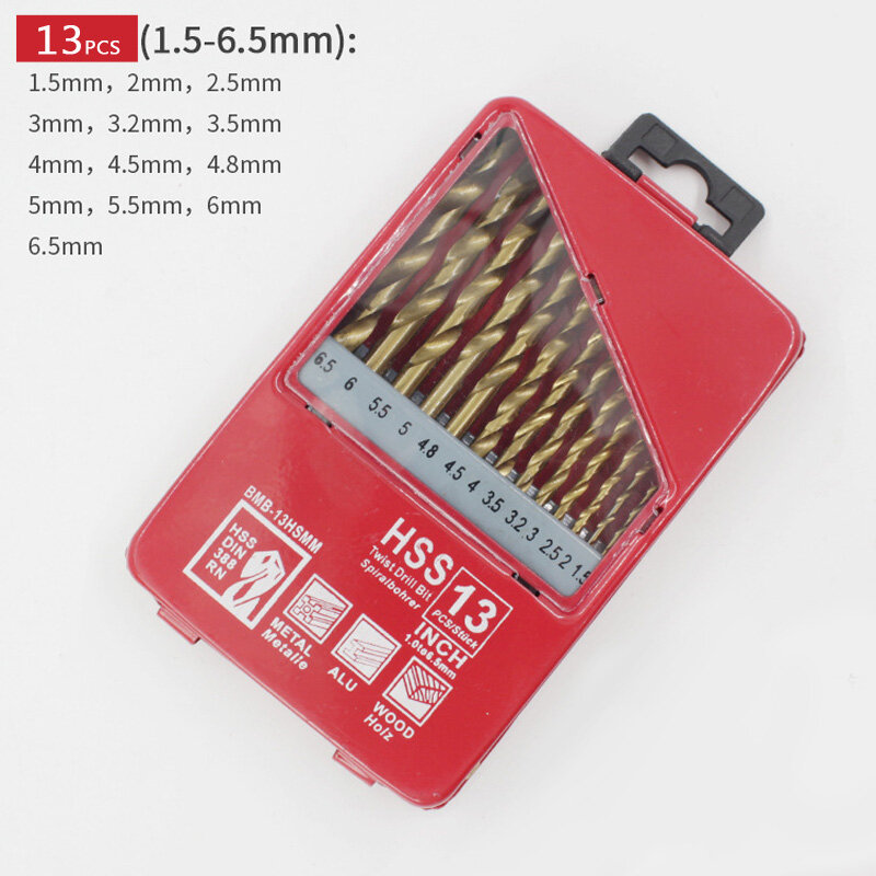 FINDER 13/19/25PCS 1.0~13mm HSS Titanium Coated Drill Bit Set For Metal Woodworking Drilling Power Tools Accessories In Iron Box