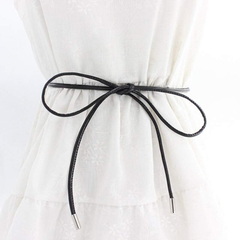 Sabuk rantai pinggang wanita, baru tipis dekorasi sederhana ikat dengan gaun pinggang panjang diikat tali Vintage gaun String pinggang