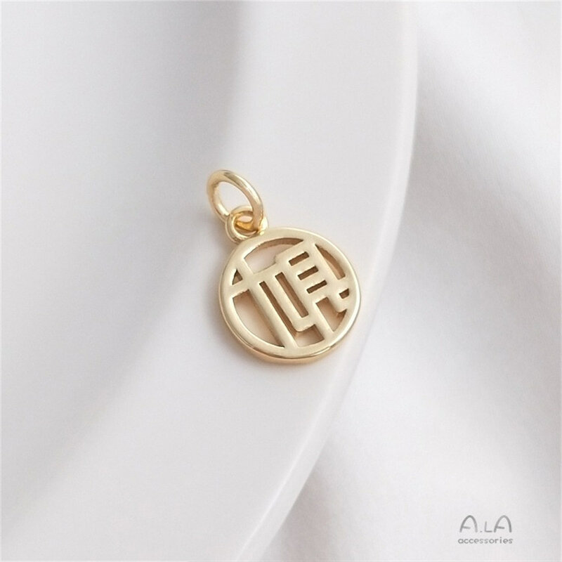 14K złota wypełnione Fu Zi okrągły wisiorek marki Fu ręcznie robiona bransoletka biżuteria wisiorek Le Xi Cai mały wisiorek K181