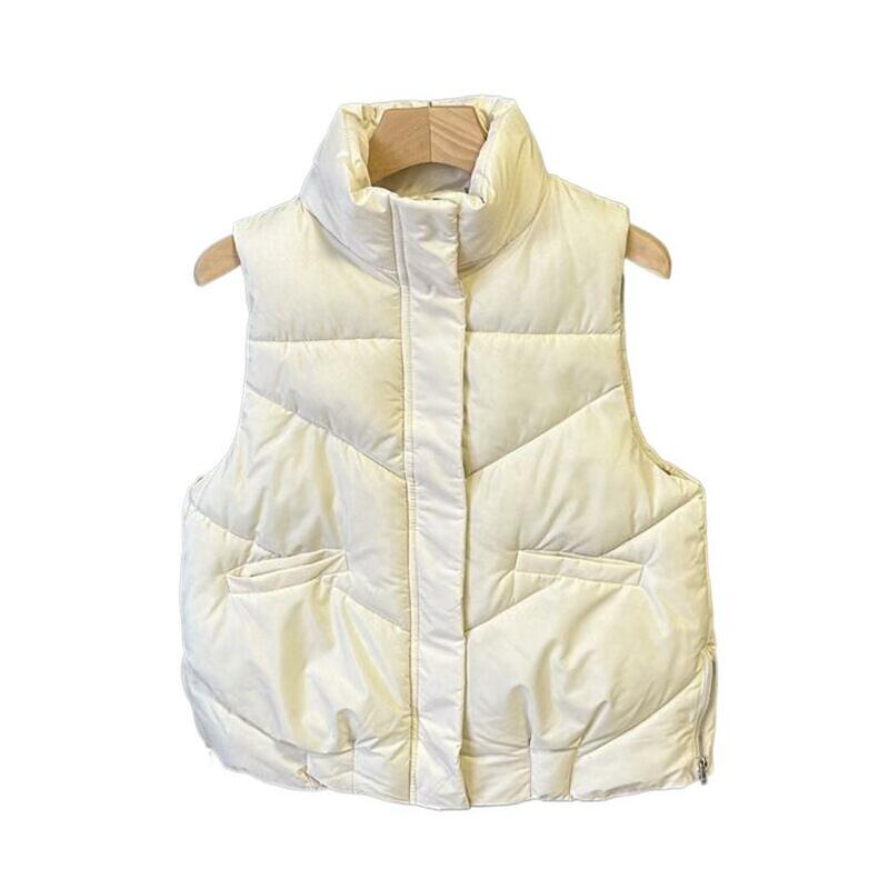 Casaco de colete de inverno quente feminino, jaqueta elegante, com zíper, monocromático, casual, solto, grosso, moda feminina, novo, 2024