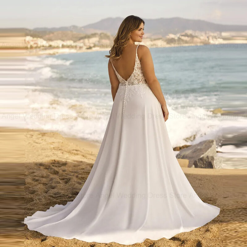 ANGEL Boho Wedding Dresses Plus Size High Split vestidos de novia 2024 Sexy V-Neck Spaghetti Straps Bridal Party Custom Made