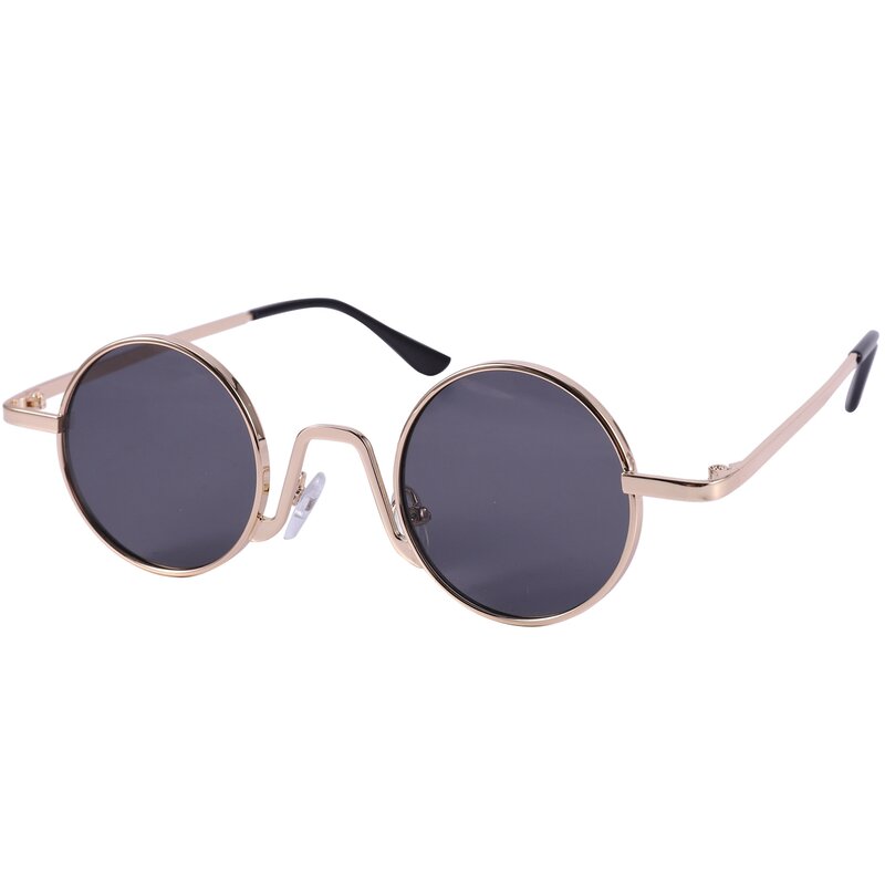 خمر النظارات الشمسية المستديرة العلامة التجارية تصميم النساء الرجال النظارات الشمسية الفاخرة الرجعية Uv400 نظارات ظلال الموضة-أسود رمادي والذهب