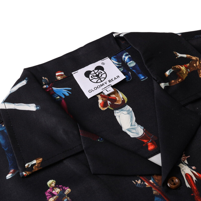 半袖ビーチシャツ,男性用黒原宿プリントシャツ,日本のストリートウェア,コレクション2023