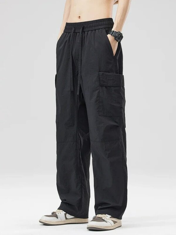 2024 nowe wiosenne letnie spodnie Cargo męskie Streetwear z wieloma kieszeniami szybkoschnący nylonowe spodnie casualowe luźne proste spodnie męskie