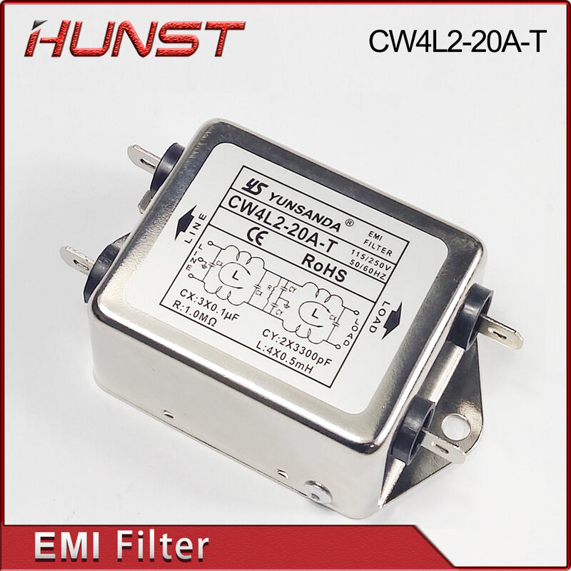 Hunst EMI Filter CW4L2-20A-T Single Phase AC 115V / 250V 20A 50/60HZ For Laser Cutting Engraving Machine And  Marking Machine.