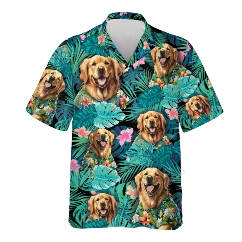男性用の3DプリントTシャツ,楽しい動物のビーチウェア,半袖男の子用ブラウス,男性用のかわいいペットグラフィック,サーフィン用