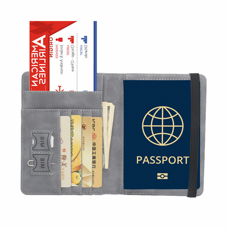Nome dell'incisione personalizzato porta passaporto custodia a portafoglio borse RFID Blocking accessori da viaggio in pelle PU stile elastico