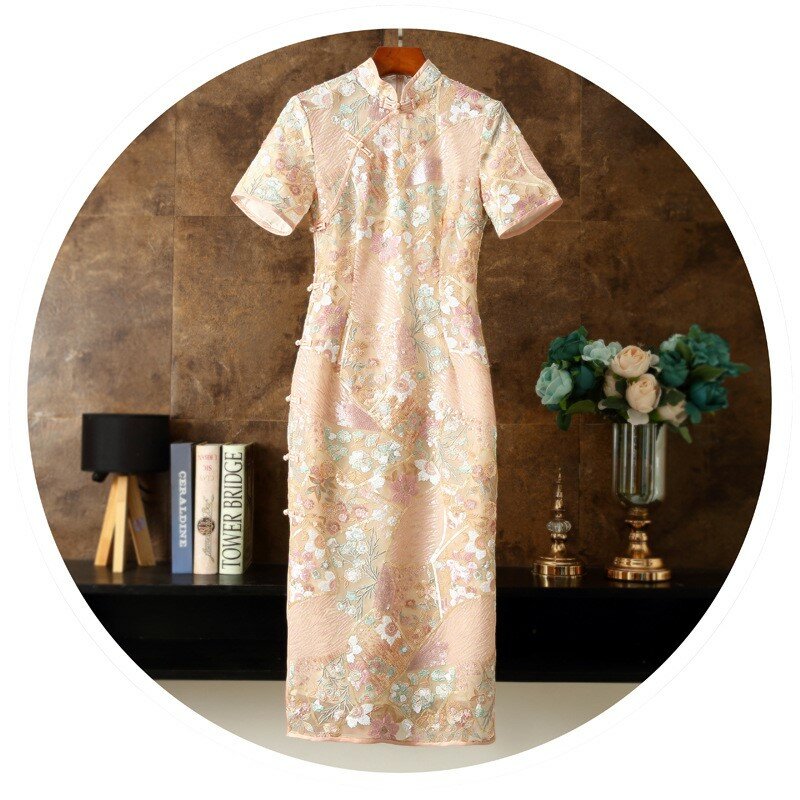 Женское платье-Ципао с вышивкой в стиле ретро
