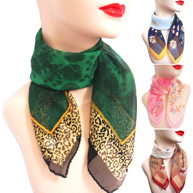 Sciarpa di seta elegante da donna Head Wrap sciarpa quadrata in Chiffon fazzoletto da collo con stampa floreale sciarpa da collo sottile da donna Vintage Casual