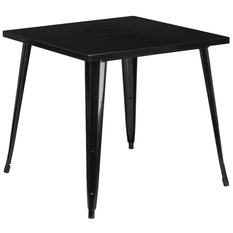31.75" Square Black Metal Indoor-Outdoor Bar Table for Bistro Pub Kitchen Tall Dining Cocktail Table