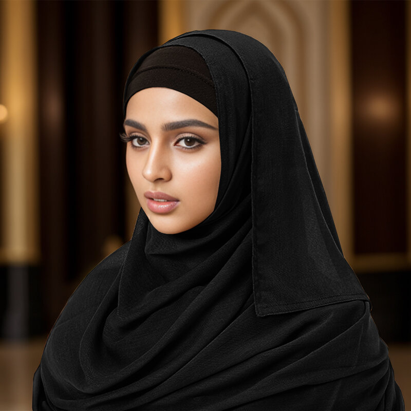 2 Pcs Set Viscose Woman Hijab Matching Color Jersey Cap Plain Cotton Modal Muslim Women Scarf Soft Shawl Rayon Cotton Turban