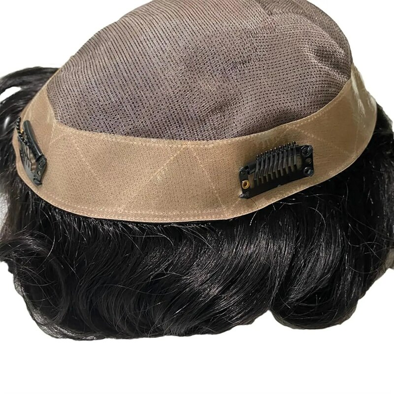 Clip-On Fina Mono NPU Toupee, Prótese Capilar Masculina, Peruca Durável, Peruca Natural, 100% Indiano Remy Hair Replacement Systems