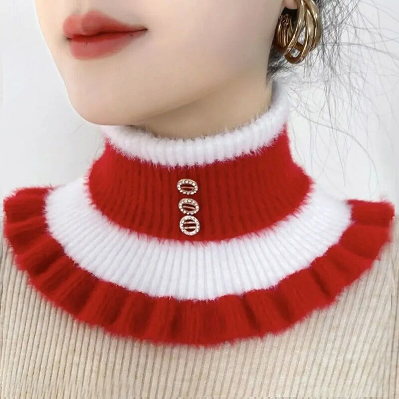 Wool Knit Thick Mink Pullover Stripe Diamond Neck Warmer Warm Scarve Fake Collar Neck Guard Scarf