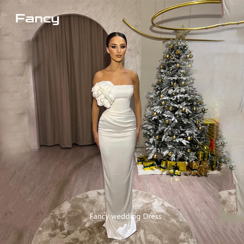 Fancy Elegant Strapless Evening Dresses Long Satin Beach Celebrity Prom Dress 2024 Dubai Design Plus Size Cocktail Party Gowns