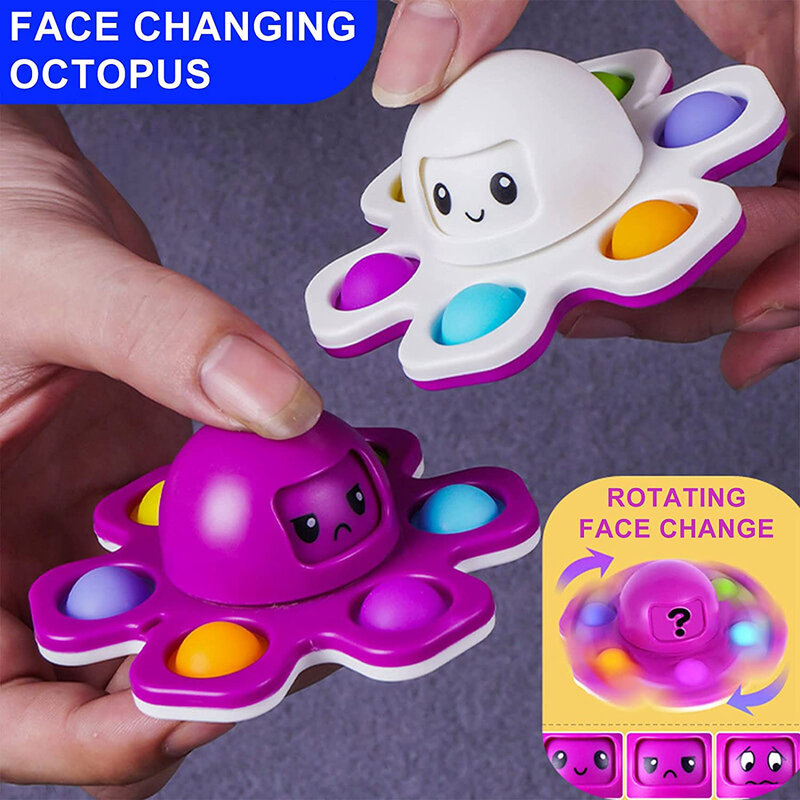 3 in1 Flip Octopu Press It Toy Finger Spinner Toys Anti alleviare lo Stress mano Fingertip Gyro Push Bubble Change Face Sensory Toy