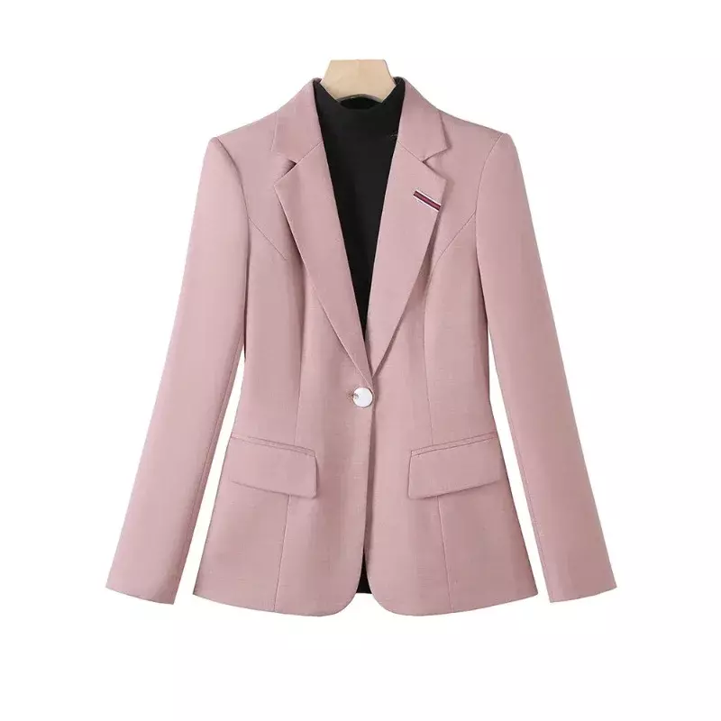 Blazer de botão único de manga comprida feminino, casaco formal, rosa, cinzento, monocromático, escritório, negócio, roupa de trabalho, outono, inverno