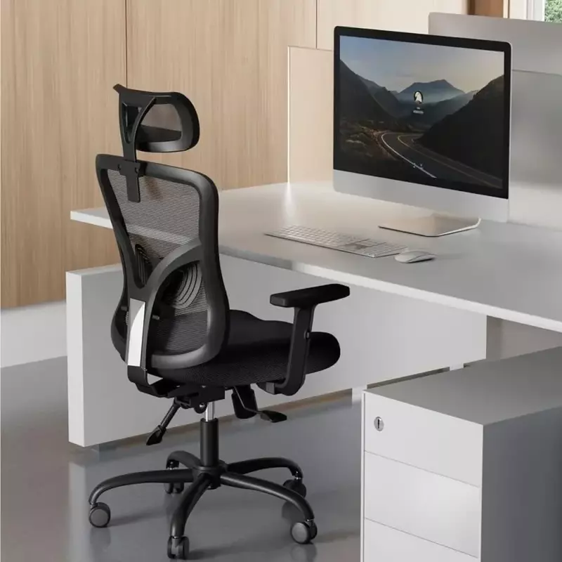 Poltrona computador com apoio lombar ajustável, cadeira de mesa, braço 2D, cadeira de escritório, travando livremente e balançando, 2 em, 135 °