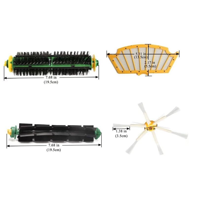 Cepillo lateral Flexible de cerdas de filtro plano para Irobot Roomba, piezas de repuesto para Robot, Serie 500, 510, 520, 521, 530, 535