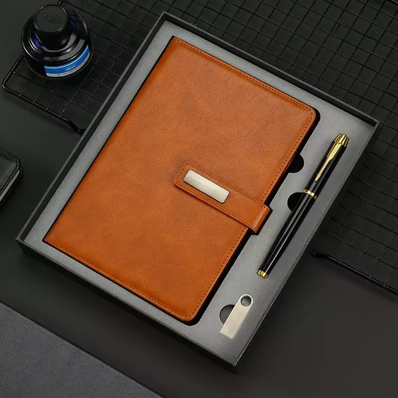 Cadernos de couro PU personalizados conjunto com caneta, diário, diário, planejadores, negócios, produto personalizado, logotipo personalizado, A5