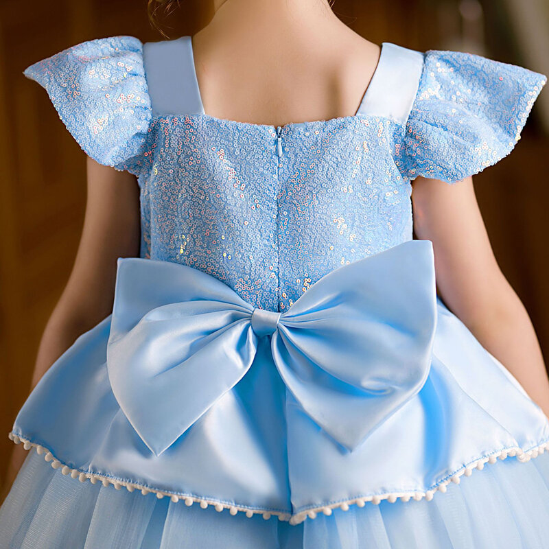 Gaun mewah putri Cinderella kostum Halloween pakaian pesta ulang tahun mobil labu dengan sarung tangan Garland untuk anak perempuan 2-10t
