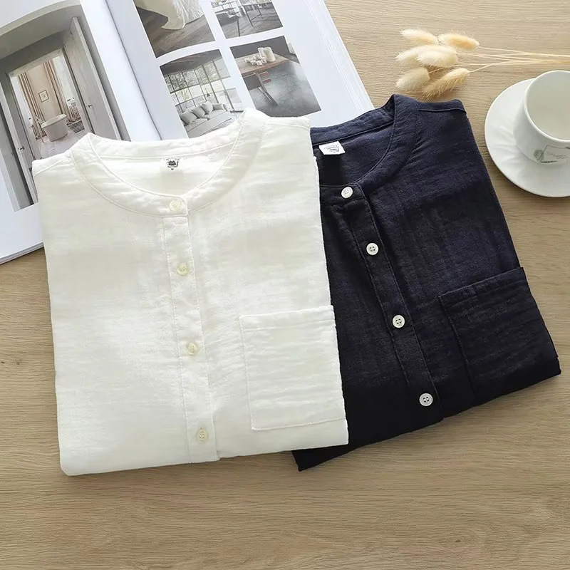 Рубашка и блузка из 100% хлопка для женщин, весна-осень, базовые однотонные рубашки с длинным рукавом, женские топы, элегантные блузки
