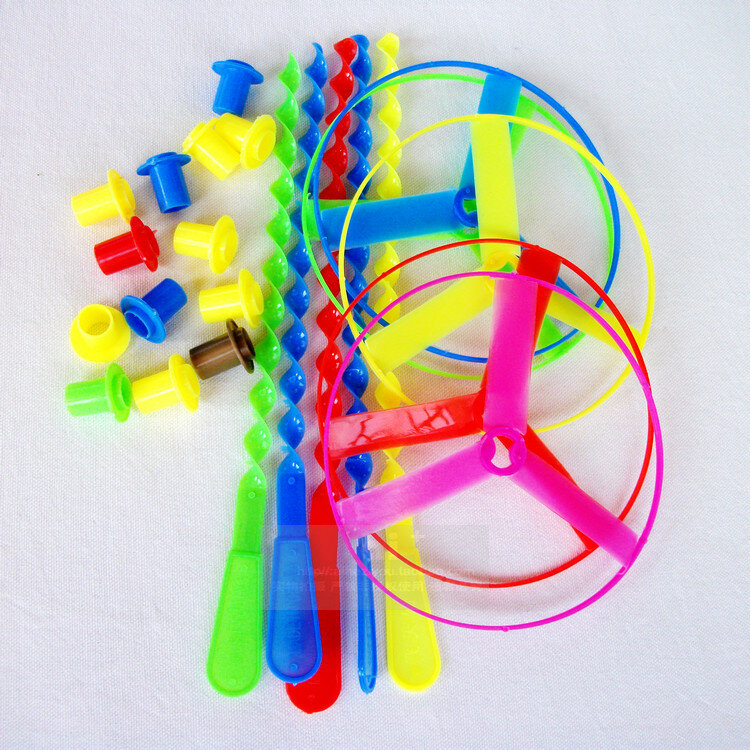 Dragonfly-Hélicoptères de couleurs assorties, jouet en bambou extérieur, poignée en plastique, 5 pièces