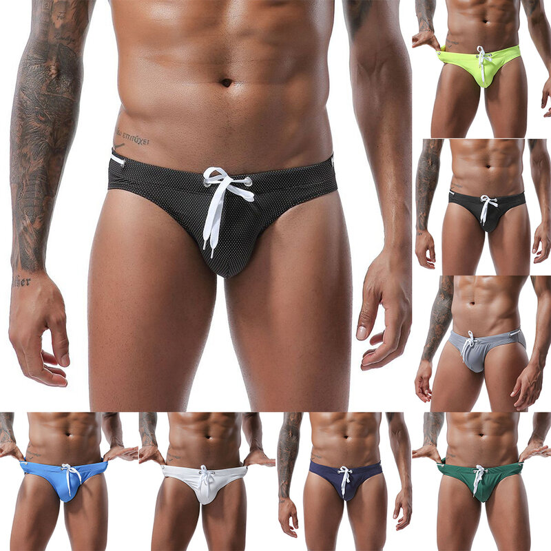 Мужские купальники, быстросохнущие плавательные шорты, однотонный купальный костюм, летние пляжные дышащие плавки для геев