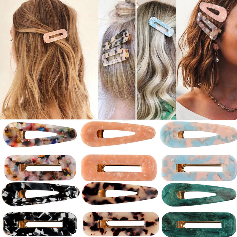 Geometric Hair Clips para senhoras, Girls 'Sweet Hair Clips, Hair Accessories Set, Water Drop, Acetate, Fashion, 1 Pc, 2 Pcs, 3 Pcs