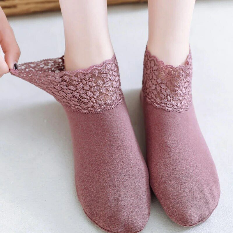 Бархатные носки для пола, кружевные женские силиконовые Нескользящие носки средней длины на осень и зиму, очень мягкие и толстые бархатные теплые свободные носки