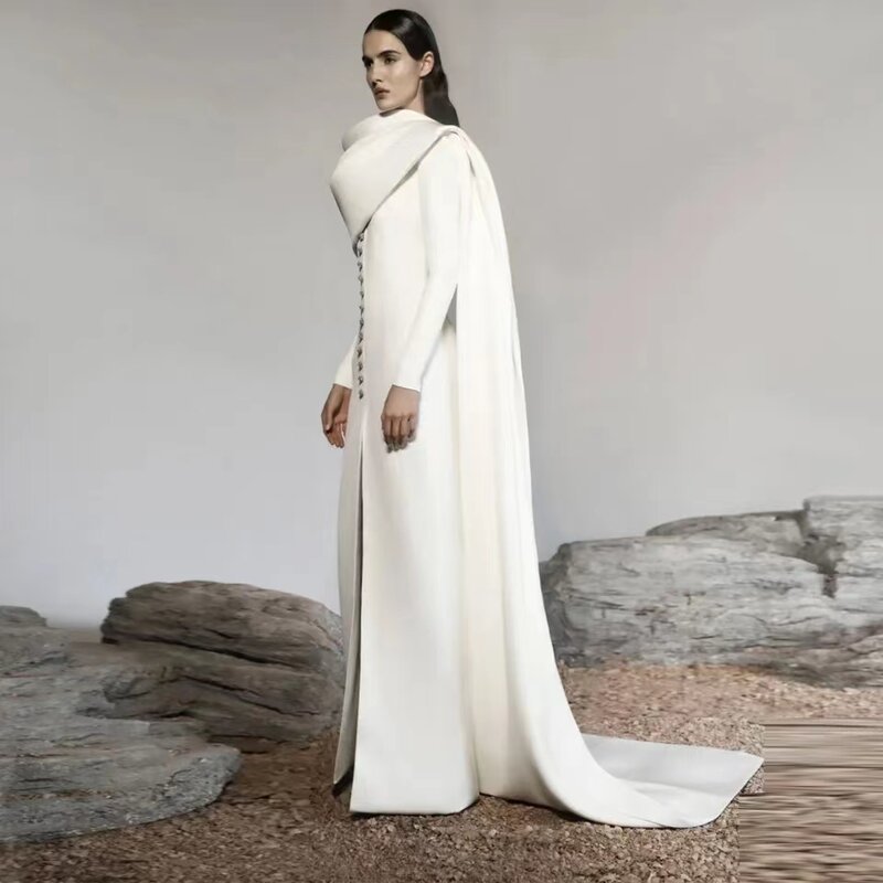 Koendye-Vestidos De Noche De manga larga para mujer, ropa femenina De Arabia Saudita, con abertura frontal y botones, para fiesta De graduación y boda, 2024