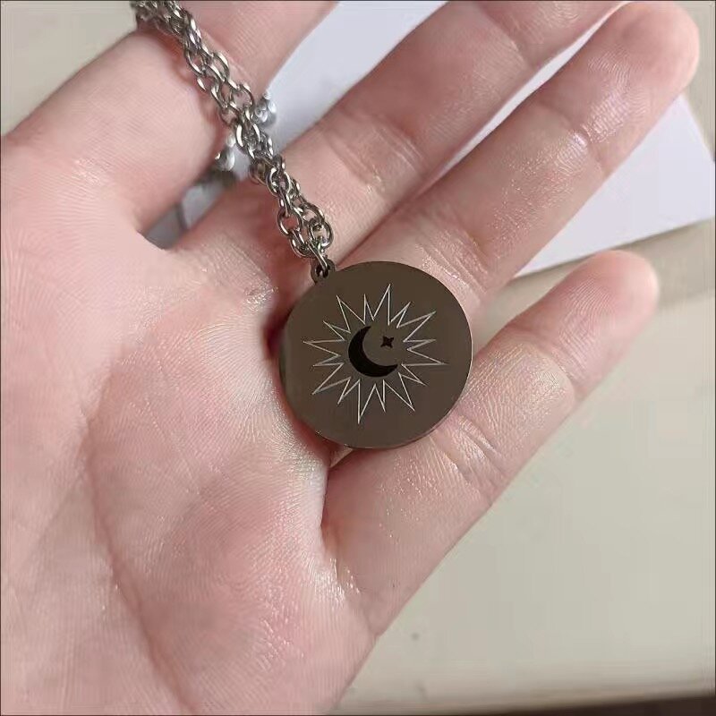 TV Series คาธ The Eclipse Cosplay Ayan Khaotung Moon Star Circular Pendant Titanium Steel Necklace Lovers Jewelry Accessories