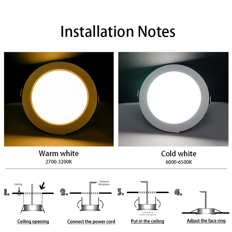 Spot lumineux LED circulaire encastrable pour le plafond, éclairage d'intérieur, idéal pour une cuisine ou une chambre à coucher, 12/15/18W, AC 110/220V, 5/9W, DC 12/24V