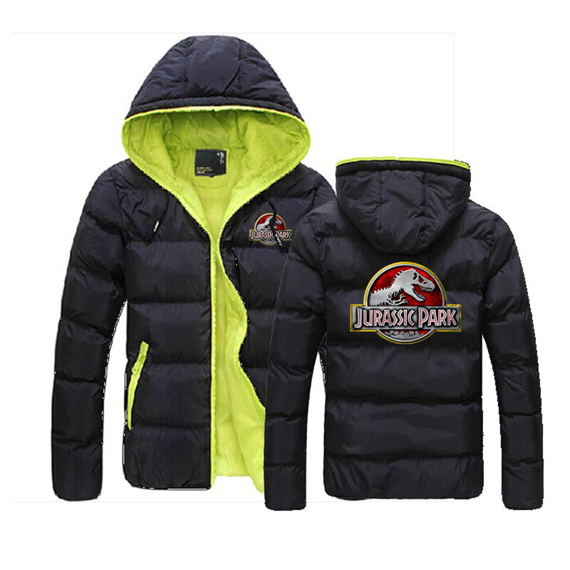 쥬라기 공원 남성용 코튼 세트 재킷, 캐주얼 후드, 단색 패션 코트, 6 색, 가을 및 겨울, 핫 세일, 2023 신상