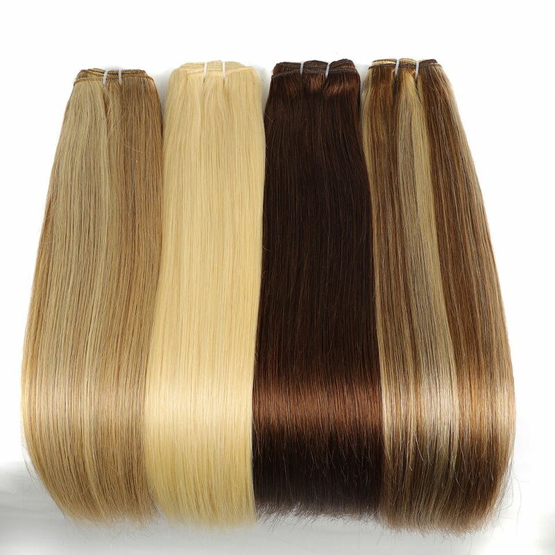 Real Beauty-extensiones de cabello Remy, mechones de pelo liso brasileño de 18 "-26", color rubio platino, Marrón #4, Rubio # P6/613