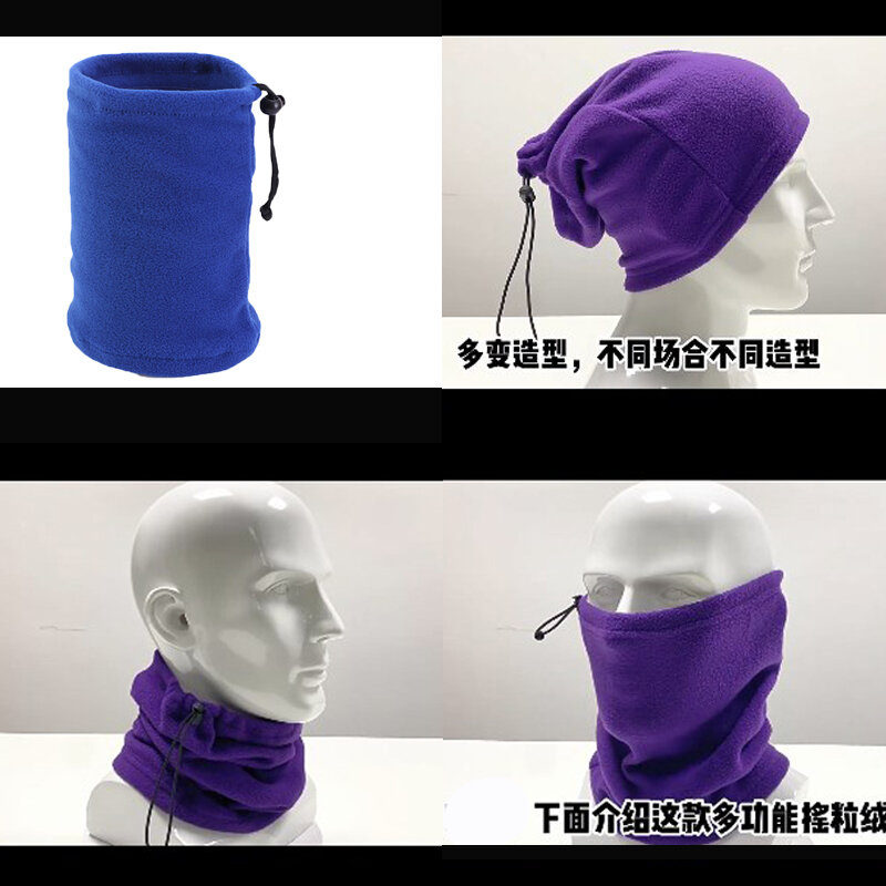 Winter 3 In 1 Scarves Ring Fleece Neck Gaiter Warmer Drawstring Windproof Face Cover Multifunctional Outdoor Cycling Scarf Tube