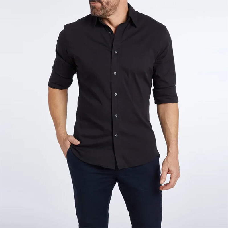 Рубашка мужская с длинным рукавом, хлопок, Повседневная приталенная, на молнии, однотонная, топ, рубашка с длинным рукавом