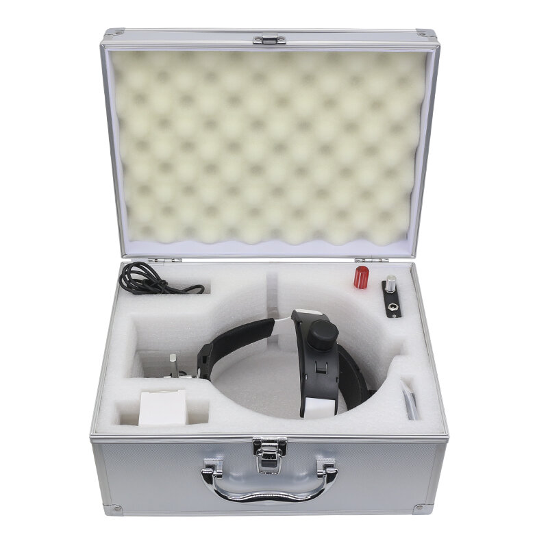 Scatola in lega di alluminio per casco binoculare Loupes custodia in metallo per faro LED valigia per binocolo lente d'ingrandimento cassetta degli attrezzi