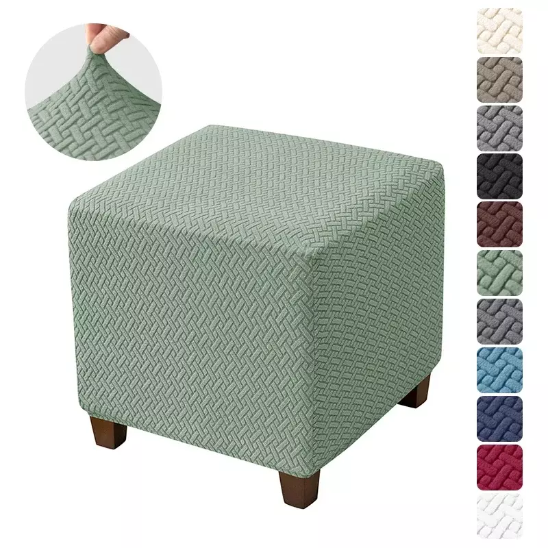 Jacquard Ottoman Stool Cover  Stretch Elastic Square Footrest Protector All-inclusive Anti-dust Footstool Slipcovers Living Room