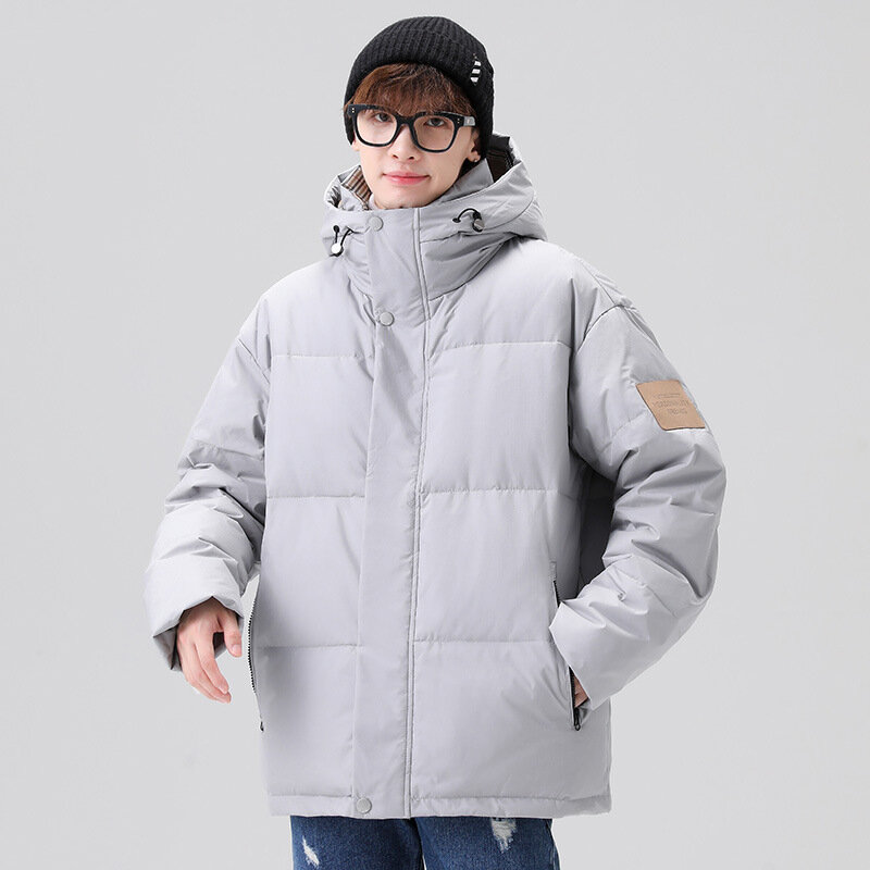 Men's White Duck Down Coat New Winter Style Thicken Warm Hooded Jacket Fashion High Street Classic Simple Solid Down Coat Male