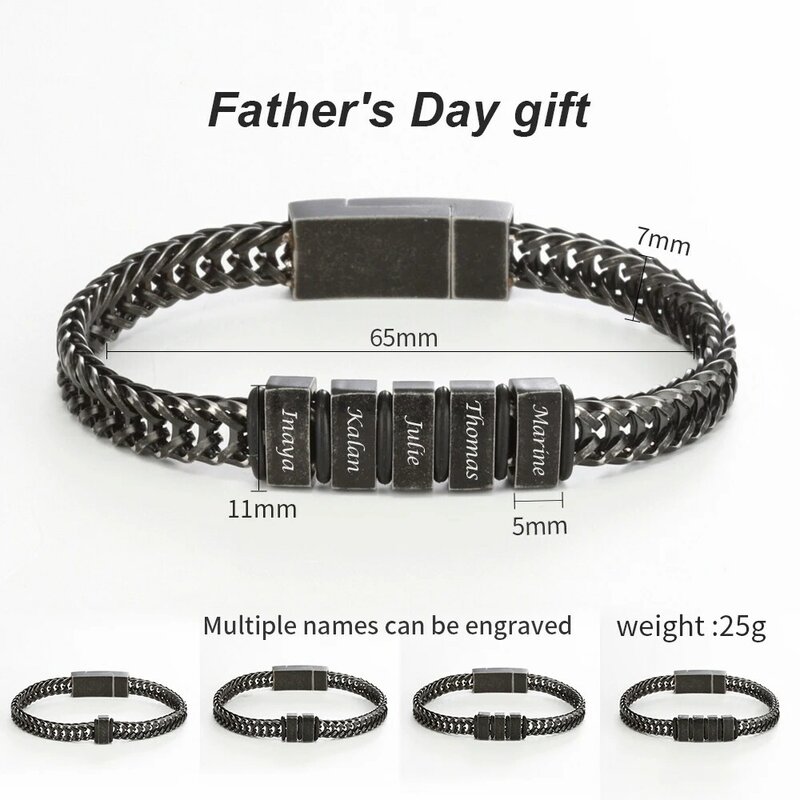 Custom Family Names Men Bracelet Stainless Steel Cuban Chain Men Bracelet Personalized Fathers Day Gift