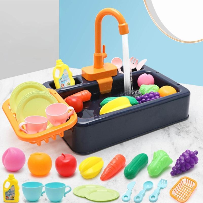 Y4UD Раковина Игрушка Посудомоечная машина Играет в игрушку с проточной водой Кухонная игрушка Игрушка для мытья посуды
