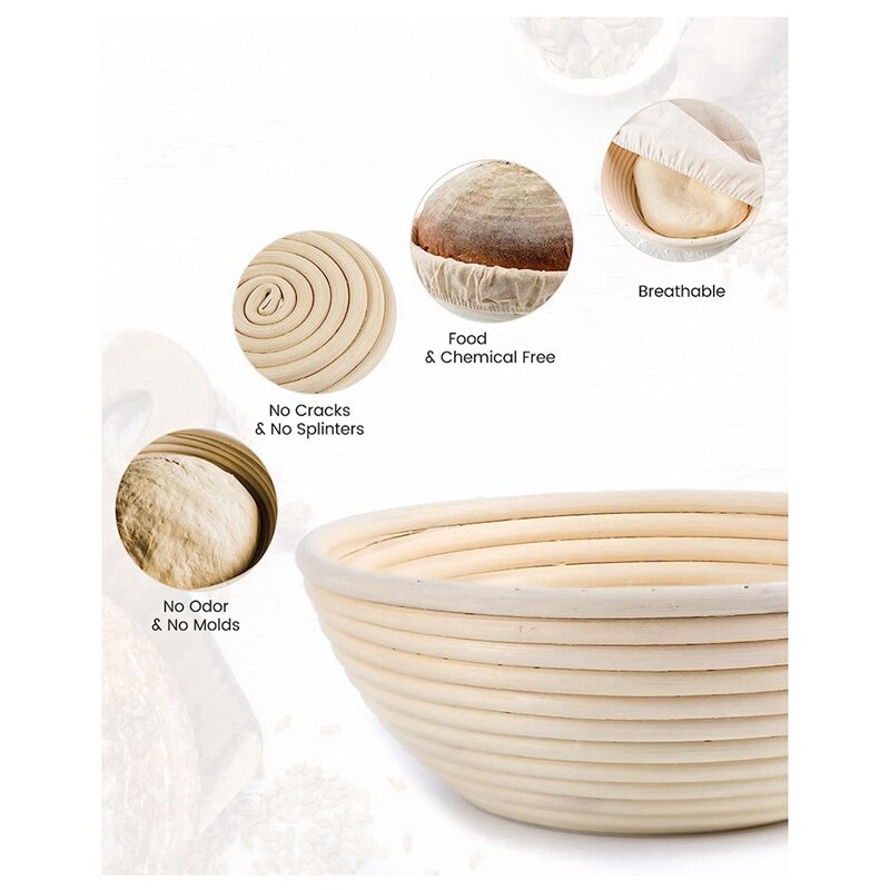 Bread Fermentation Basket With Cloth Lining For Sourdough Bread Making For Professional And Home Sourdough Bread